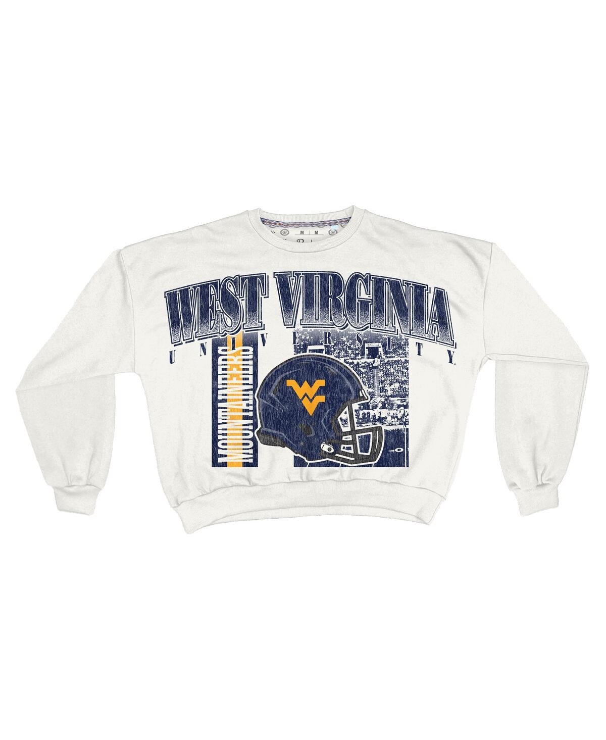 Pressbox Women's White West Virginia Mountaineers Oversized Janice Retro Waist-length Sweatshirt In Multi