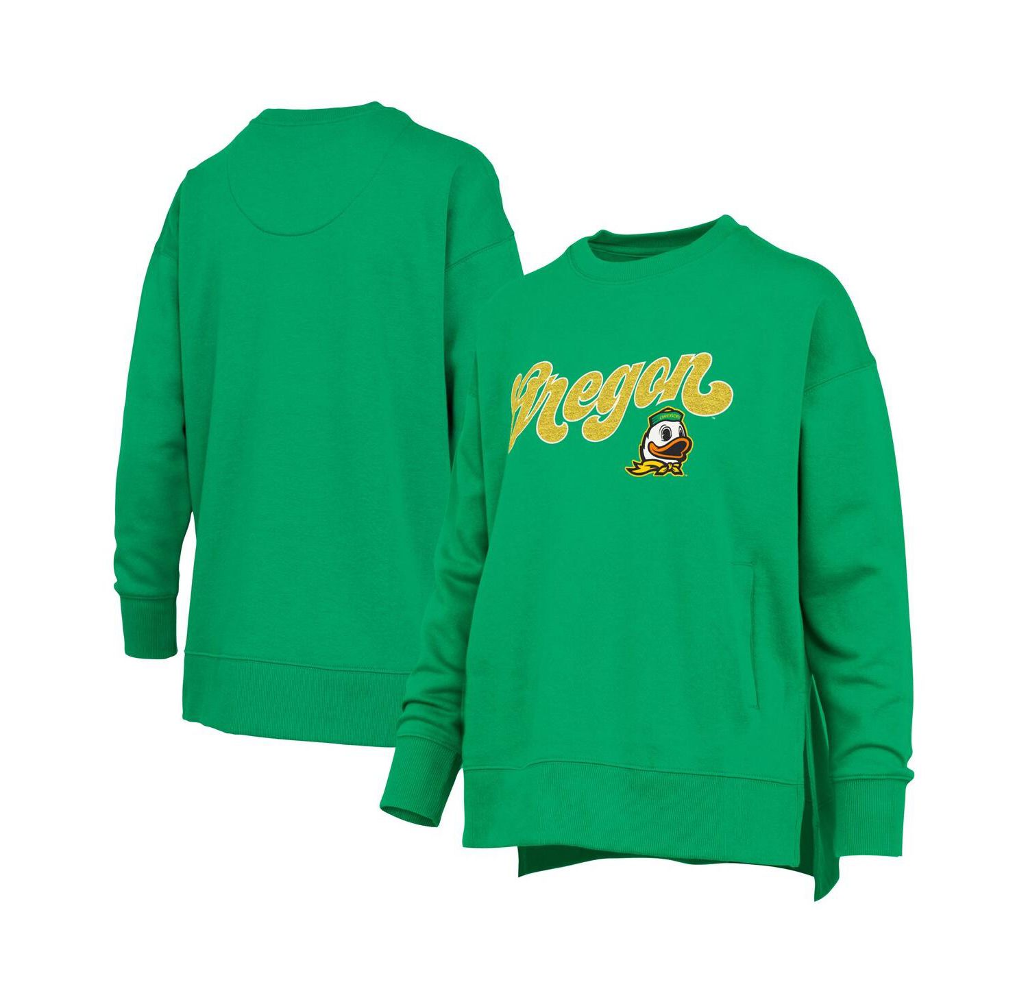 Women's Green Oregon Ducks Bonanza Chenille Harper Script Sweatshirt