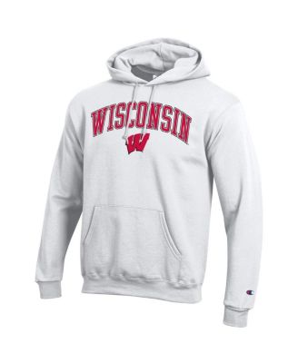 Men's White Wisconsin Badgers Arched Logo Fleece Pullover Hoodie
