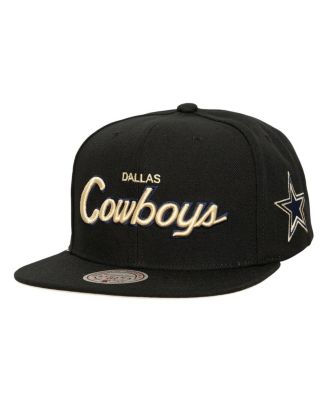 Mitchell & Ness - Men's Black Dallas Cowboys Cream Script Snapback Hat