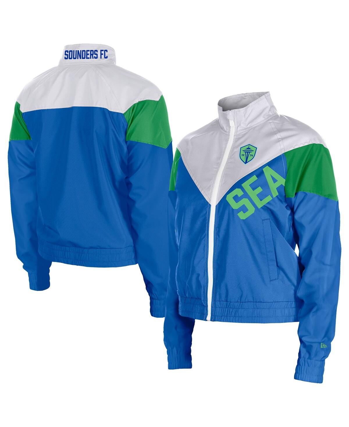 New Era 5th Ocean By  Women'sâ Blue Seattle Sounders Fc Leisure Cropped Full-zip Windbreaker Jacket