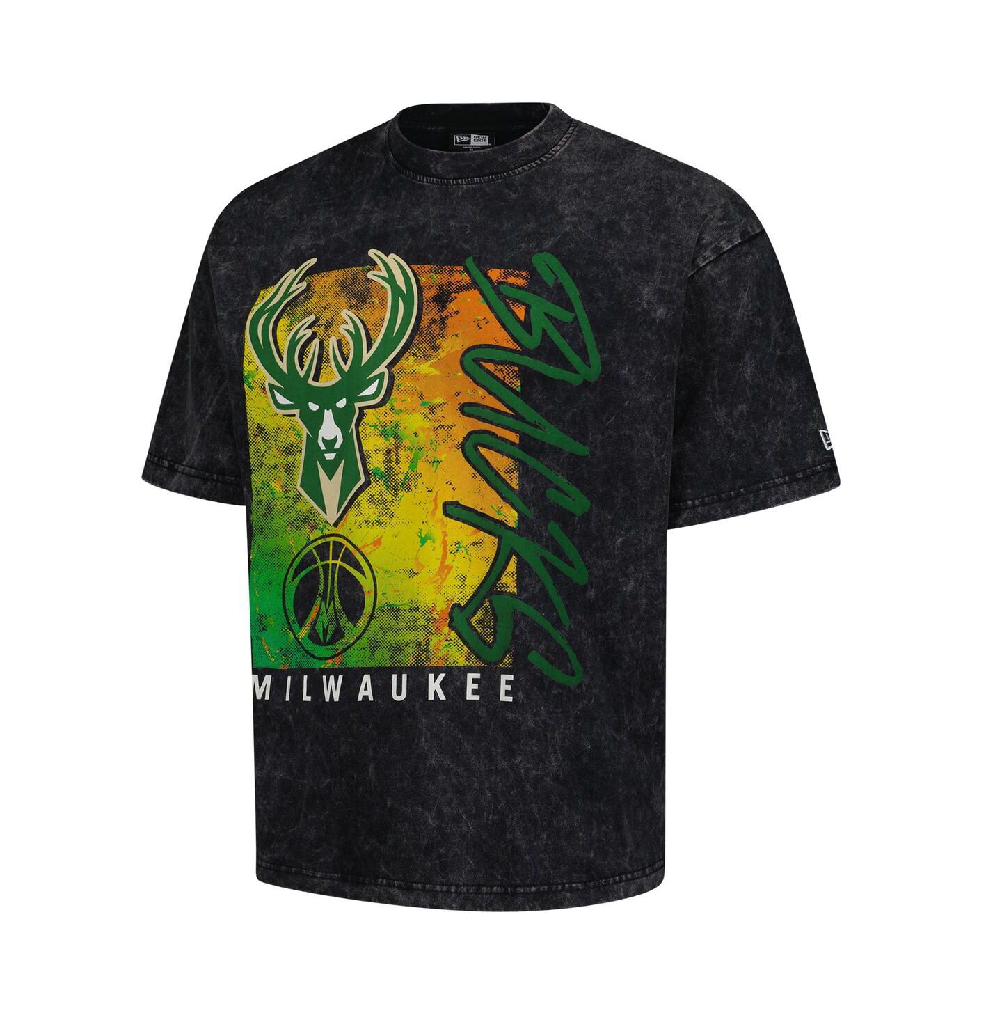 Мужская футболка New Era Black Milwaukee Bucks Sport Classics Enzyme Washed — фото 3