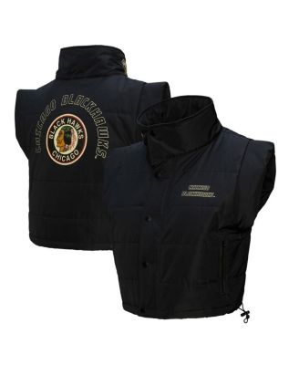 Mitchell & Ness - Women's&nbsp;Black Chicago Blackhawks Cropped Full-Zip Puffer Vest