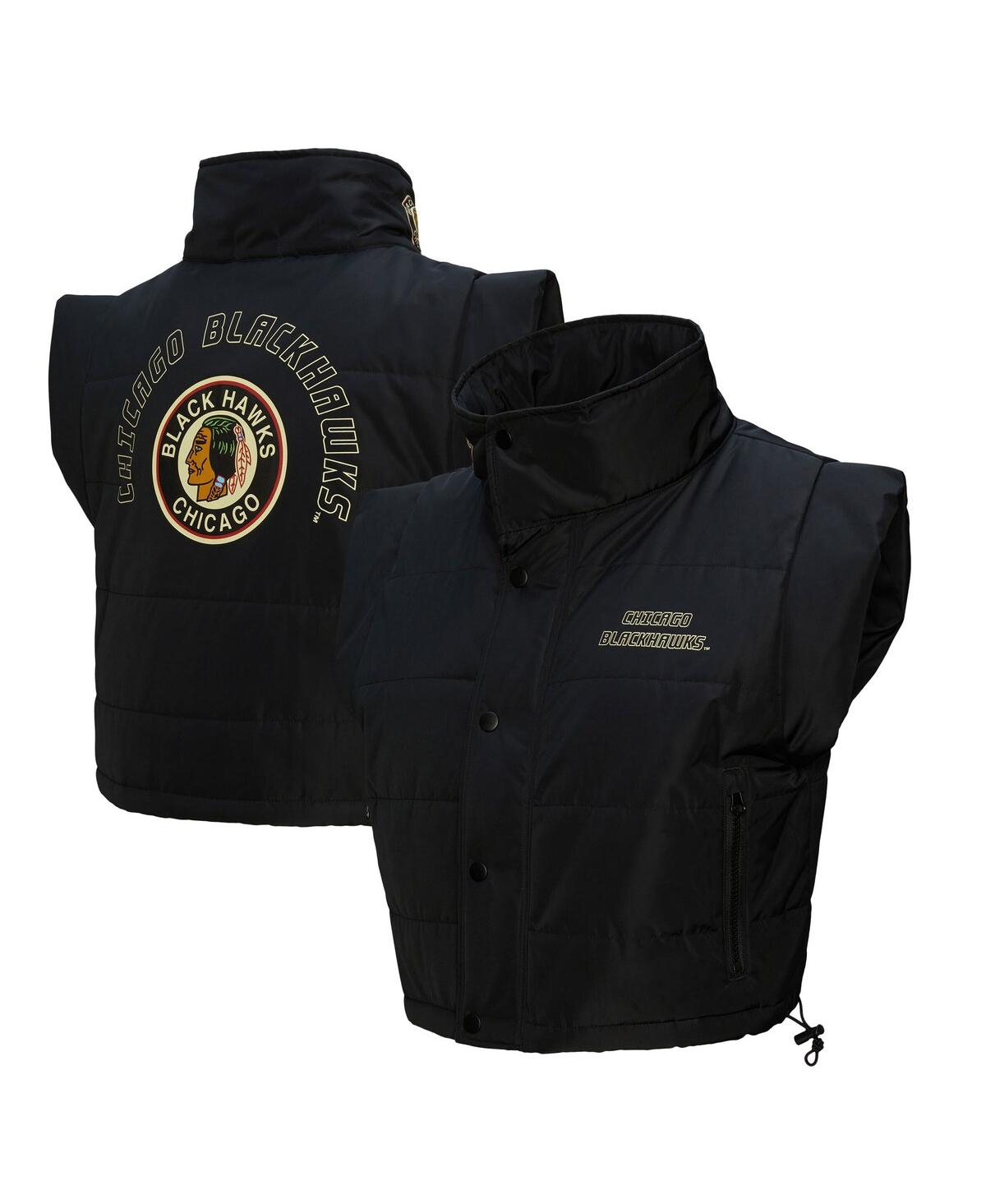 Mitchell & Ness Women'sâ Black Chicago Blackhawks Cropped Full-zip Puffer Vest In Black