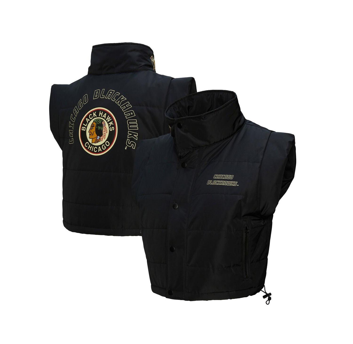Women's Black Chicago Blackhawks Cropped Full-Zip Puffer Vest