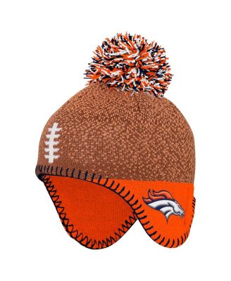 Outerstuff - Baby Boys and Girls Brown Denver Broncos Football Head Knit with Pom Hat