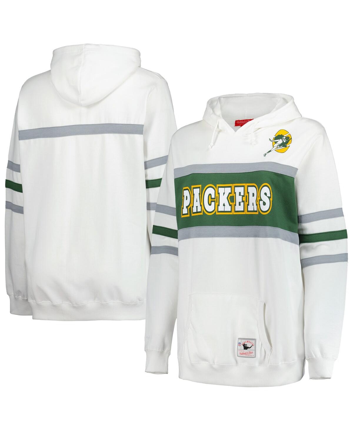 Mitchell & Ness White Green Bay Packers Plus Size Head Coach Throwback Pullover Hoodie In White