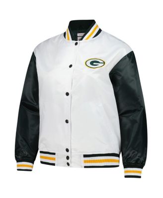 Women's White Green Bay Packers Plus Size Full-Snap Satin Jacket
