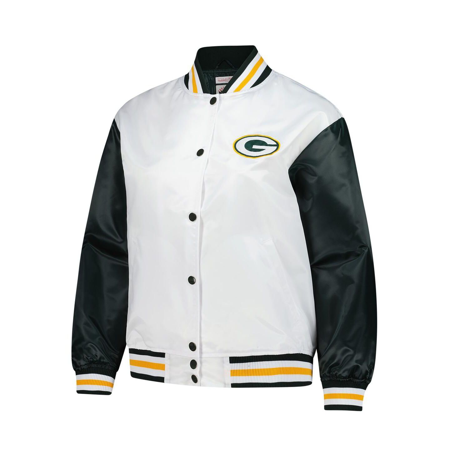 Женская куртка Mitchell & Ness White Green Bay Packers Plus Size Full-Snap Satin — фото 2