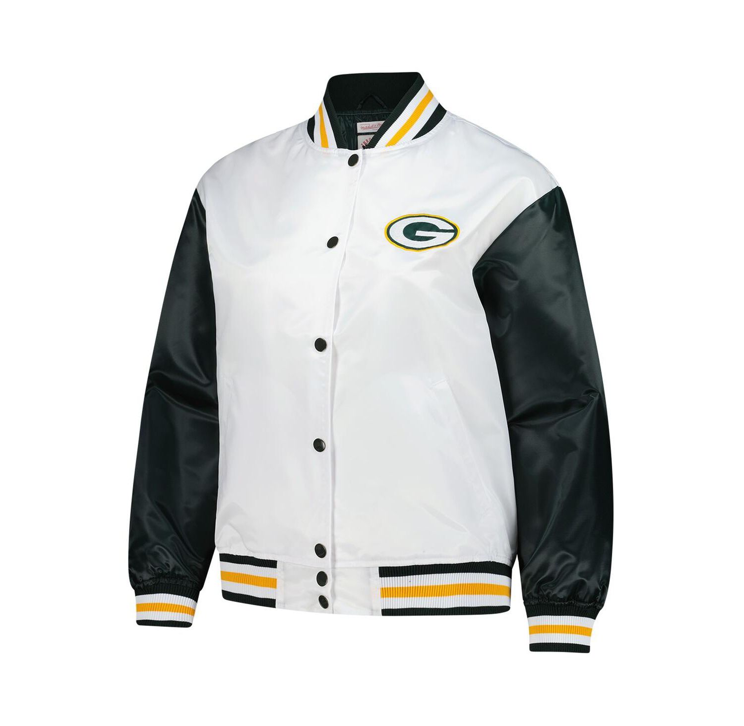 Women's White Green Bay Packers Plus Size Full-Snap Satin Jacket