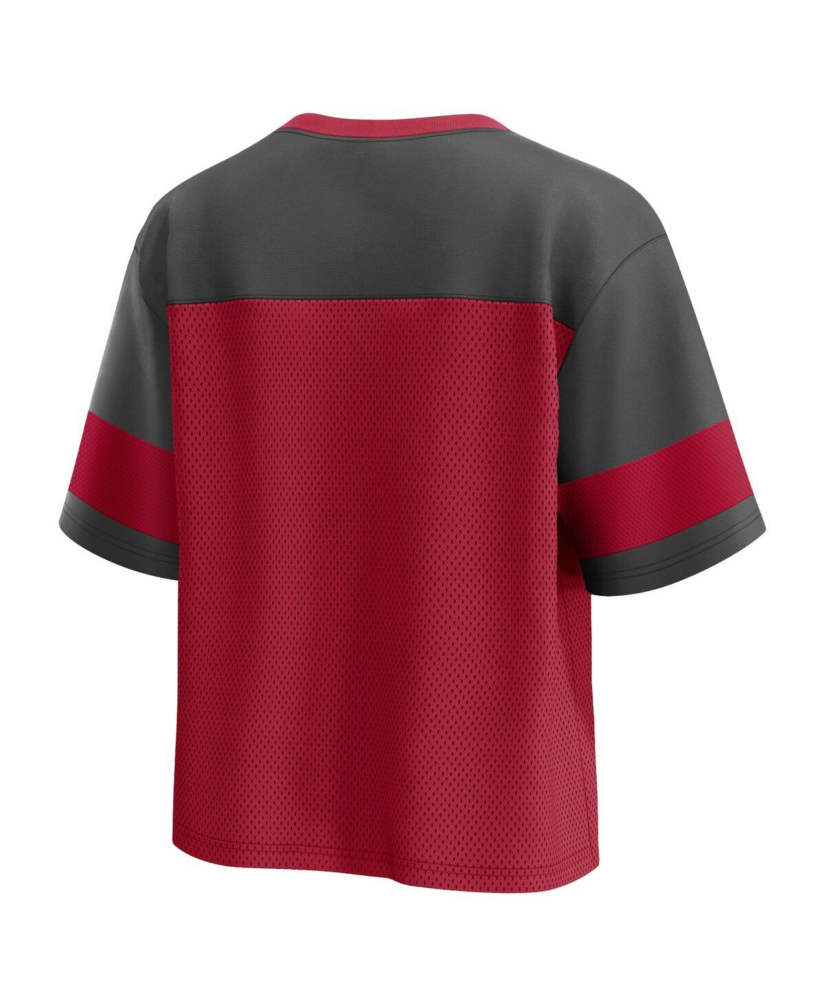 Fanatics Women's Red/pewter Tampa Bay Buccaneers Home School Jersey Poly V-neck Fashion Top In Burgundy