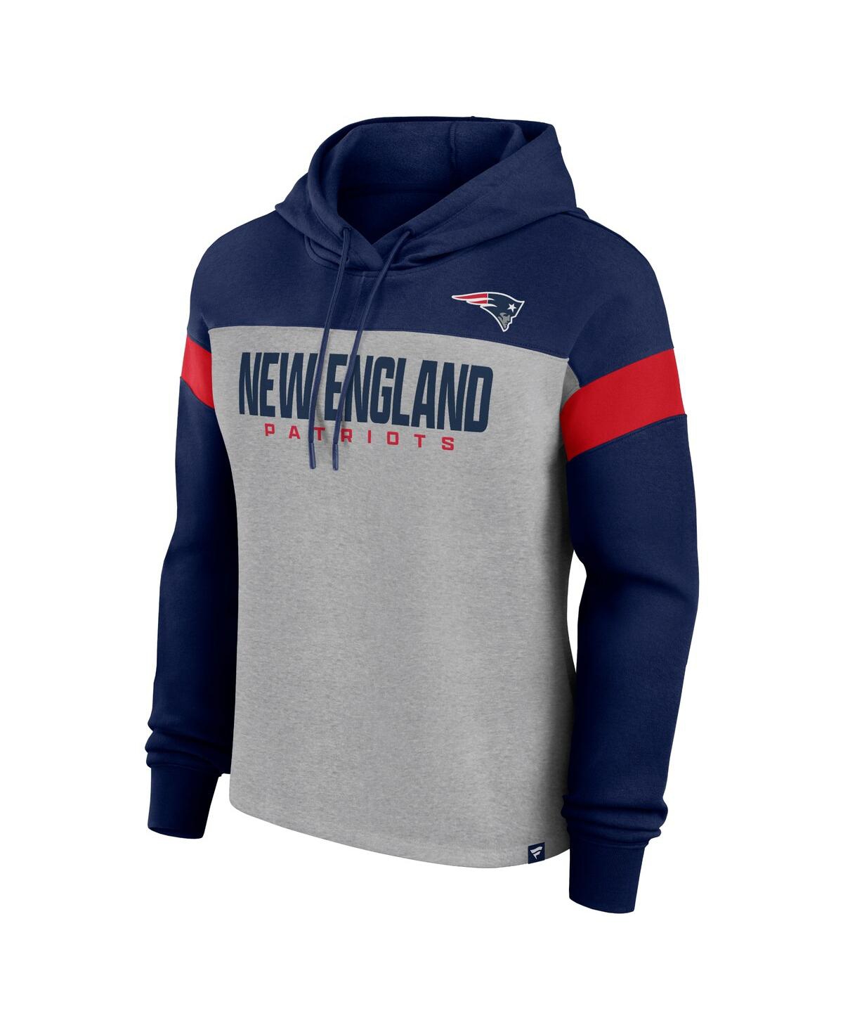 Fanatics Women's Heather Gray/navy New England Patriots Bold Play Call Pullover Hoodie In Multi