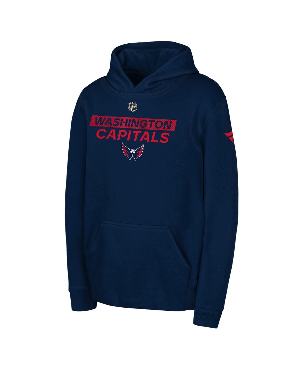 Outerstuff Big Boys And Girls Navy Washington Capitals Authentic Pro Wordmark Fleece Pullover Hoodie In Blue
