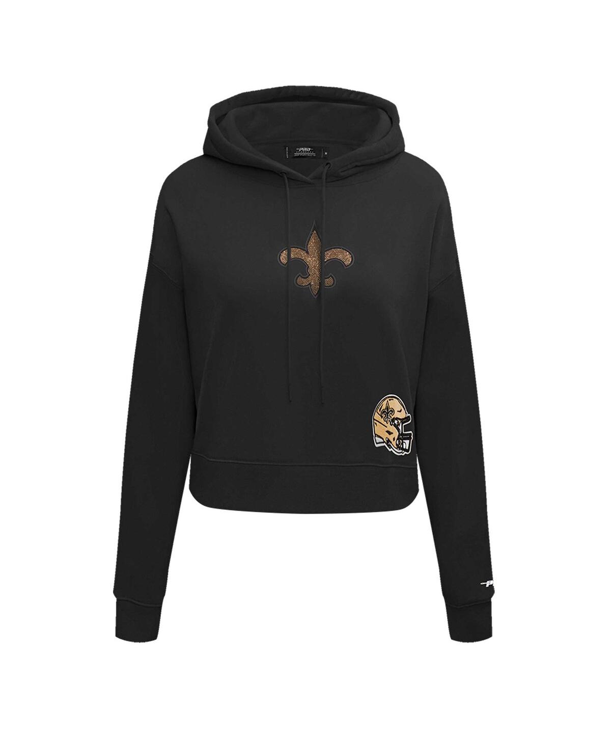 Pro Standard Women's Black New Orleans Saints Jeweled Cropped Pullover Hoodie In Black