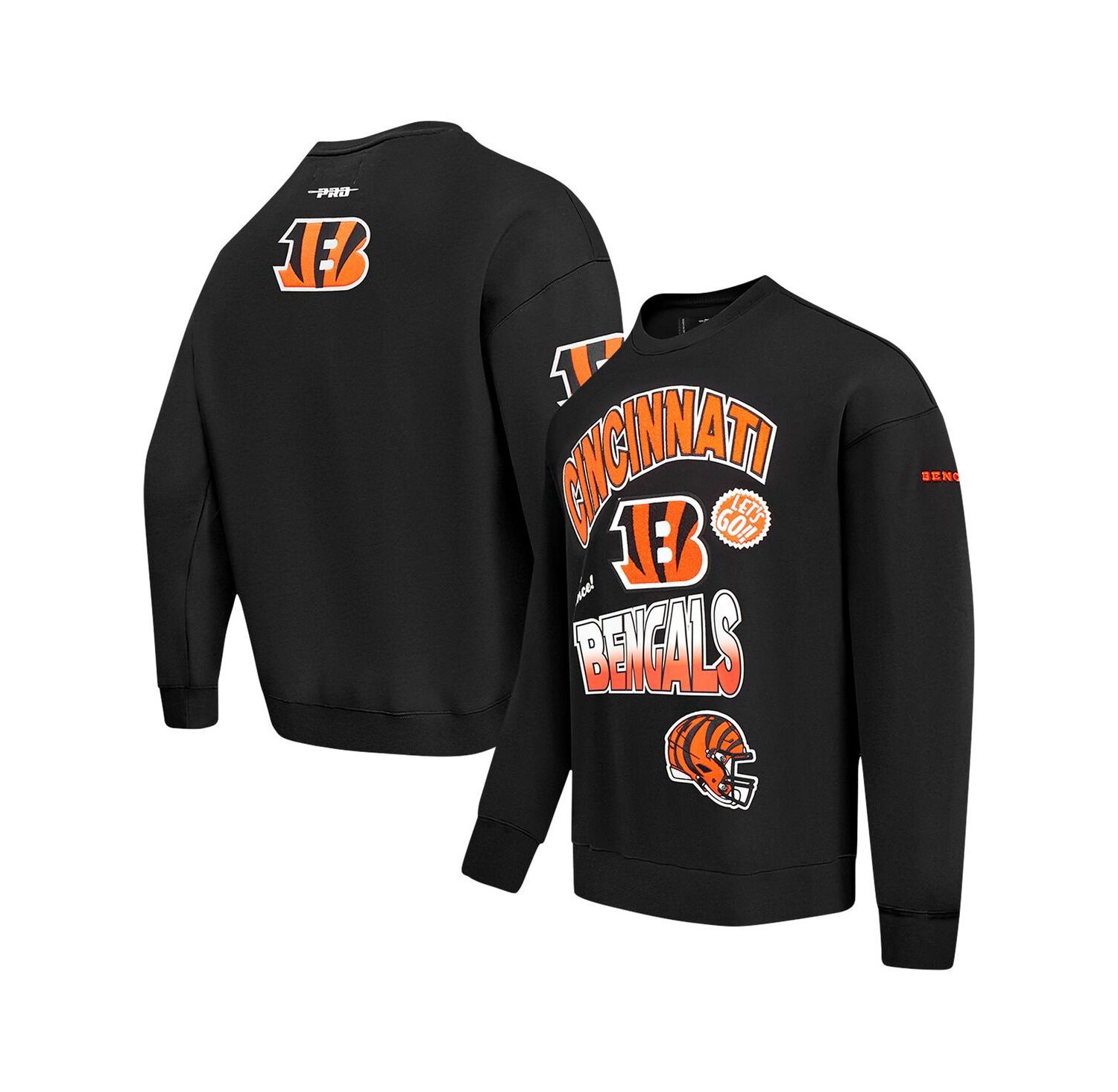 Men's Black Cincinnati Bengals Turn It Up Drop Shoulder Pullover Sweatshirt