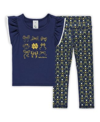 ZooZatz - Girls Toddler 2-Piece Navy Notre Dame Fighting Irish Tri-Blend Bow Legging and Shirt Set