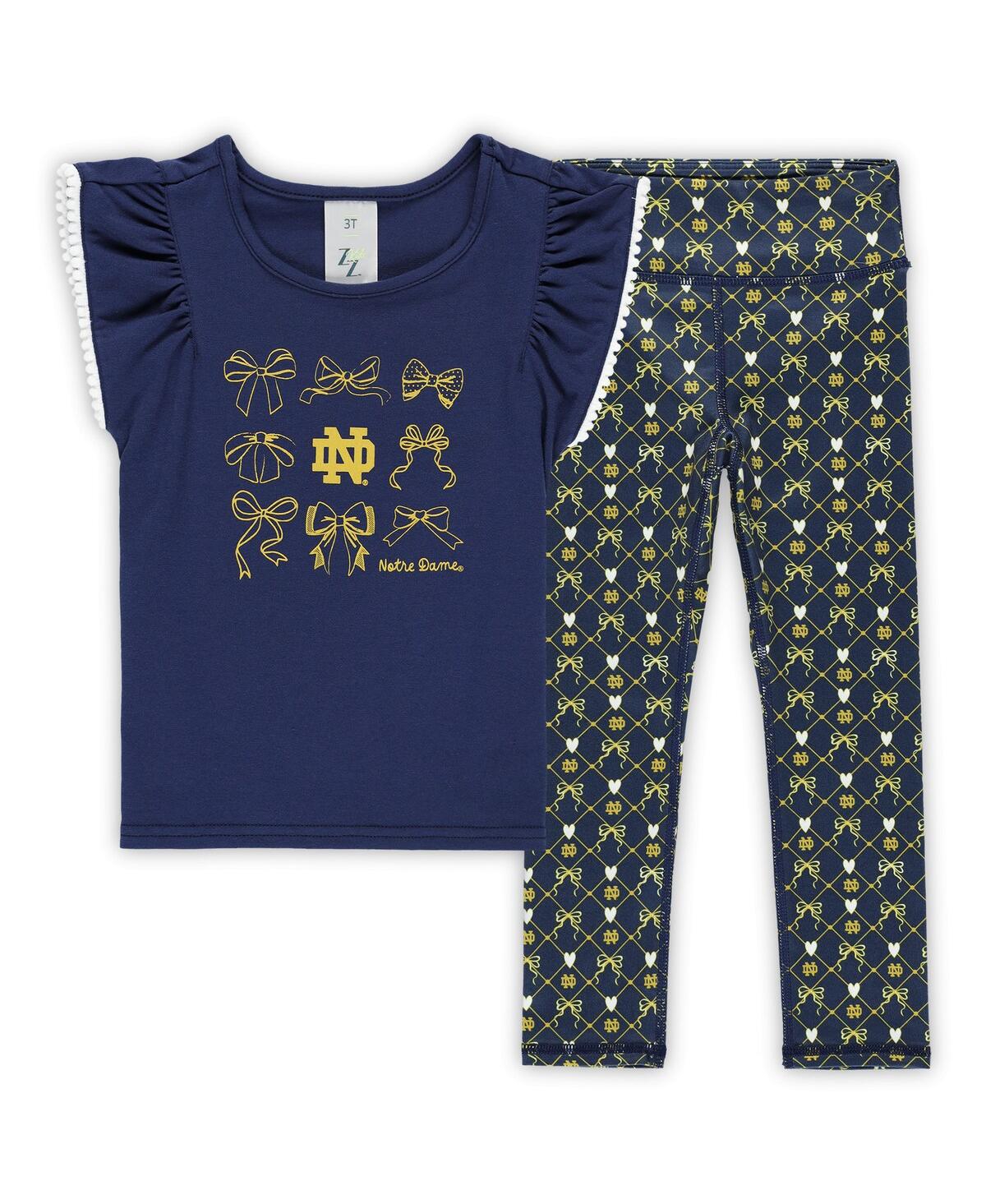 Zoozatz Girls Toddler 2-piece Navy Michigan Wolverines Tri-blend Bow Legging And Shirt Set In Blue