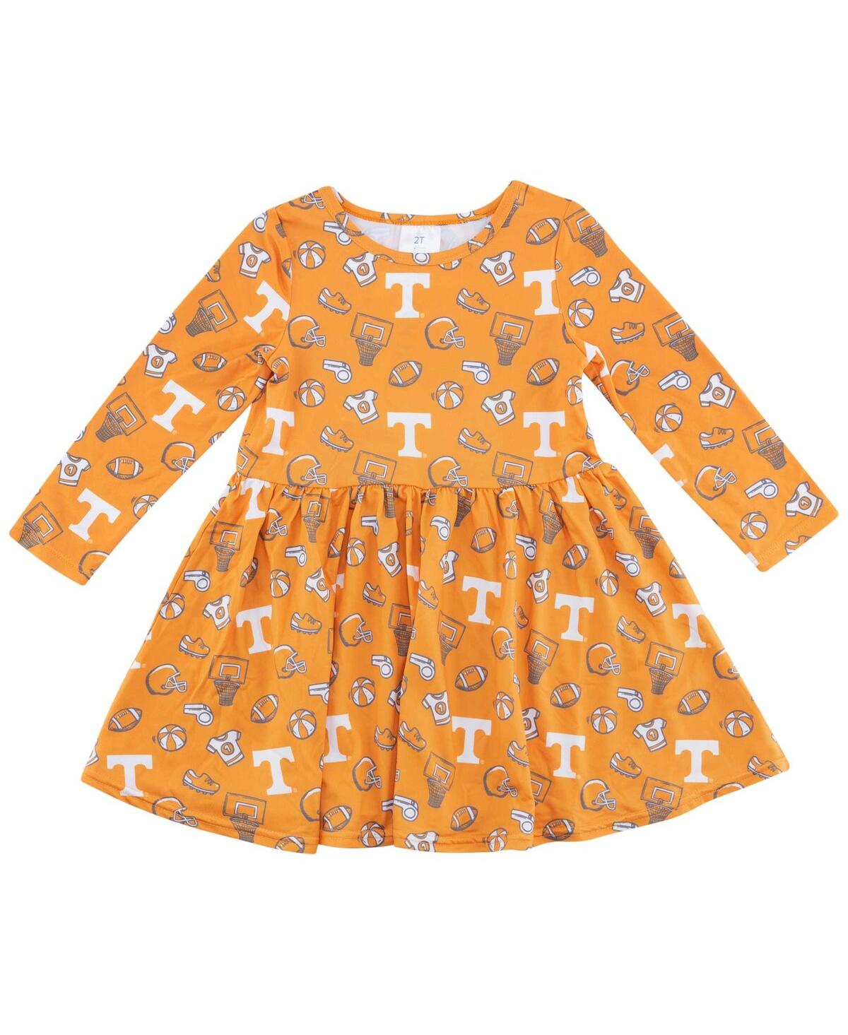 Zoozatz Girls Toddler Tennessee Orange Tennessee Volunteers Allover Print Long Sleeve Dress In Orange