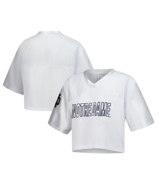 ZooZatz - Women's White Notre Dame Fighting Irish Mesh Cropped V-Neck T-Shirt