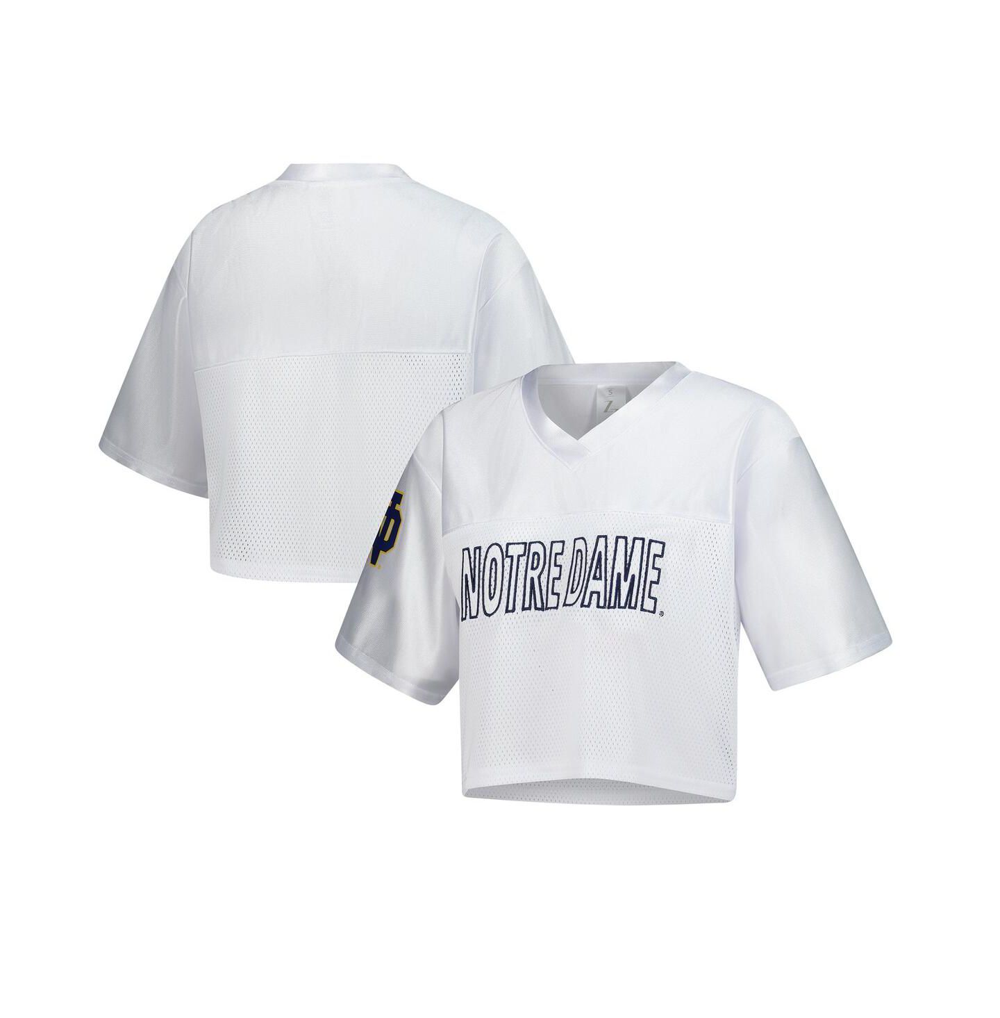 Женская футболка ZooZatz White Notre Dame Fighting Irish Mesh Cropped V-Neck — фото 1