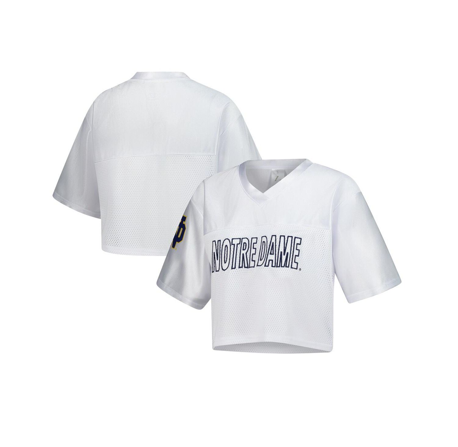 Women's White Notre Dame Fighting Irish Mesh Cropped V-Neck T-Shirt