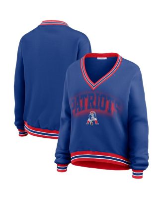 WEAR by Erin Andrews - Women's Navy New England Patriots Oversized Long Sleeve V-Neck Sweatshirt