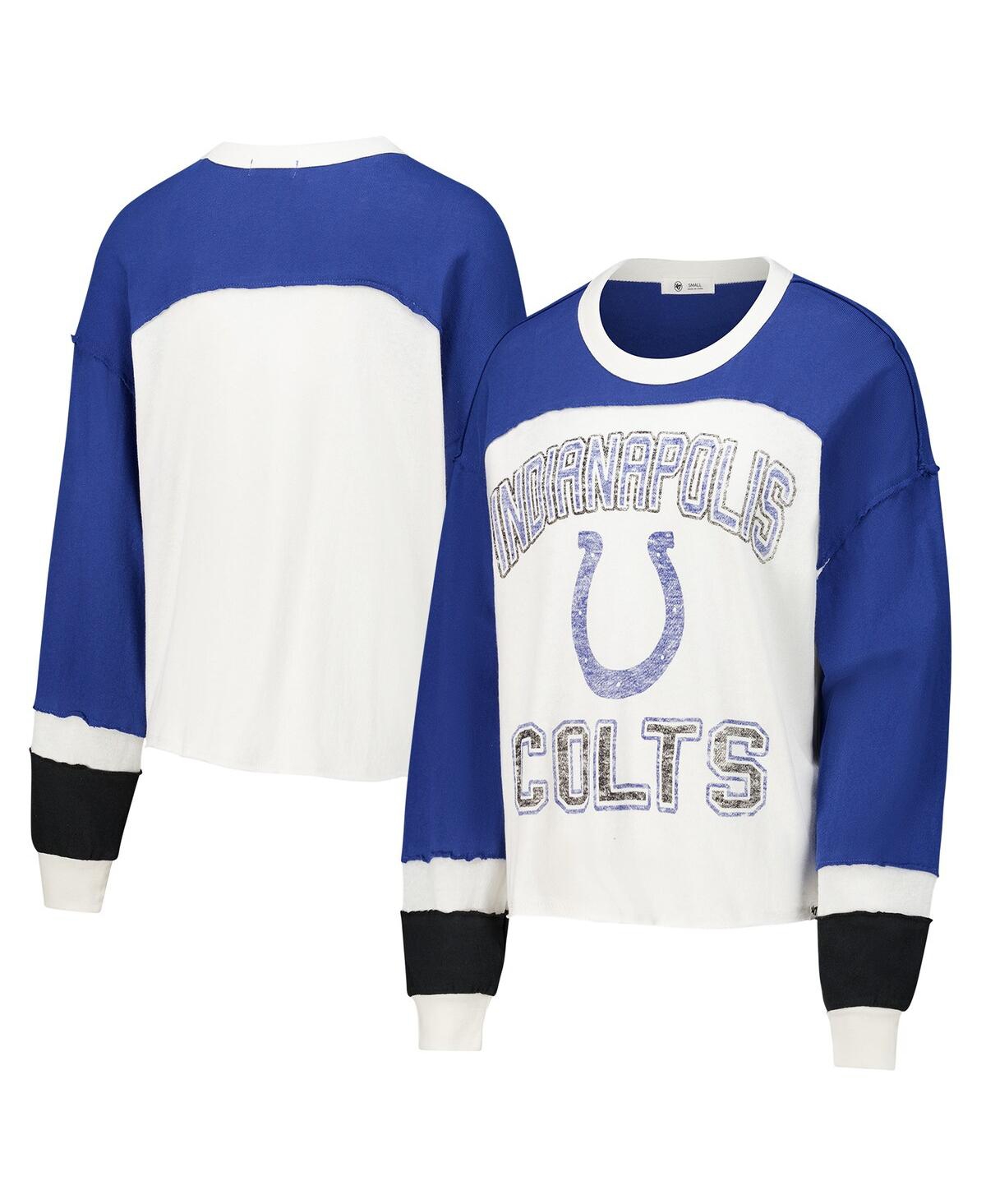 47 Brand Women'sâ Cream Indianapolis Colts Double Header Curve Raglan Long Sleeve Crop Top In Blue