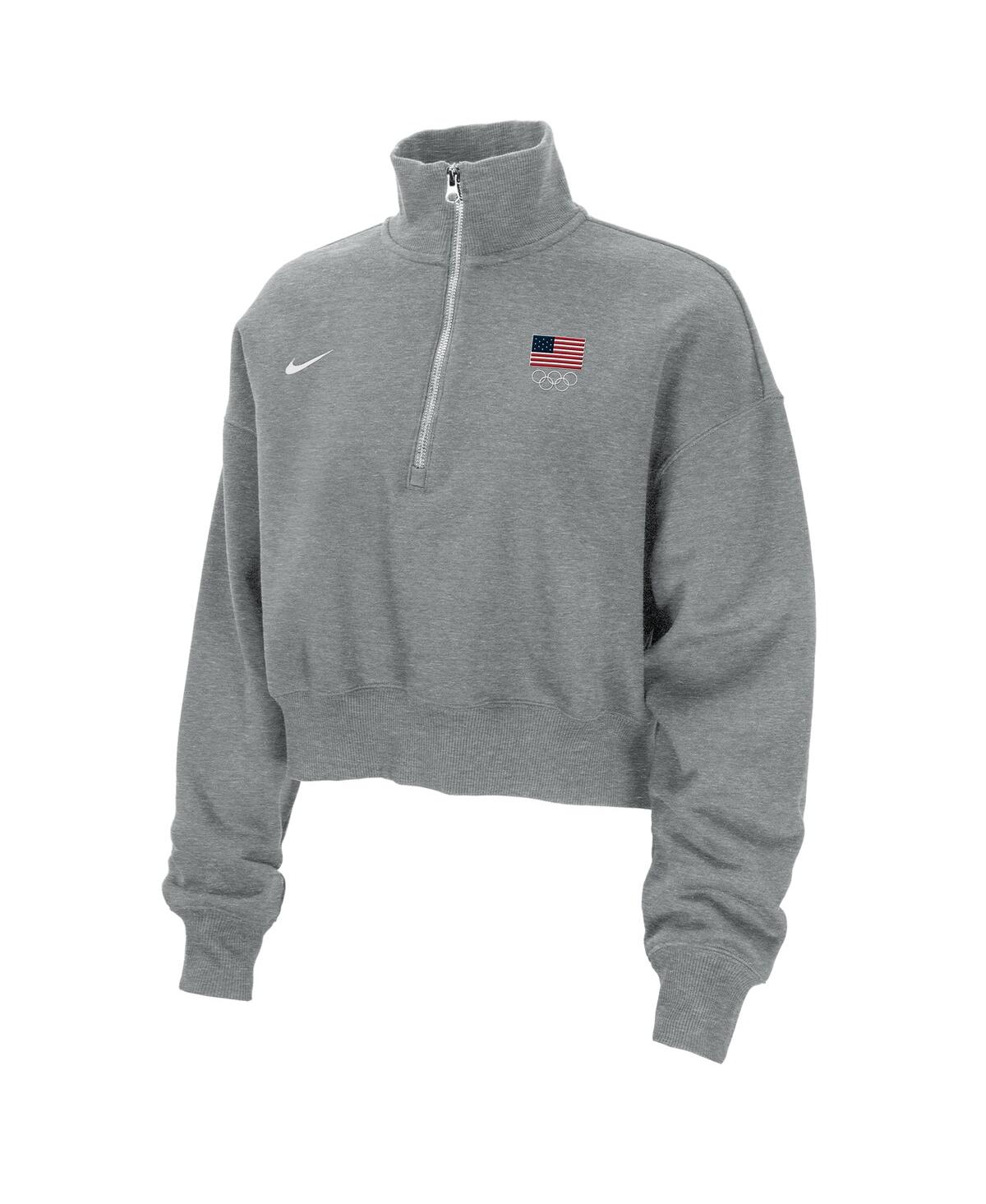 Nike Women's Gray Team Usa Phoenix Fleece Half-zip Sweatshirt In Animal Print