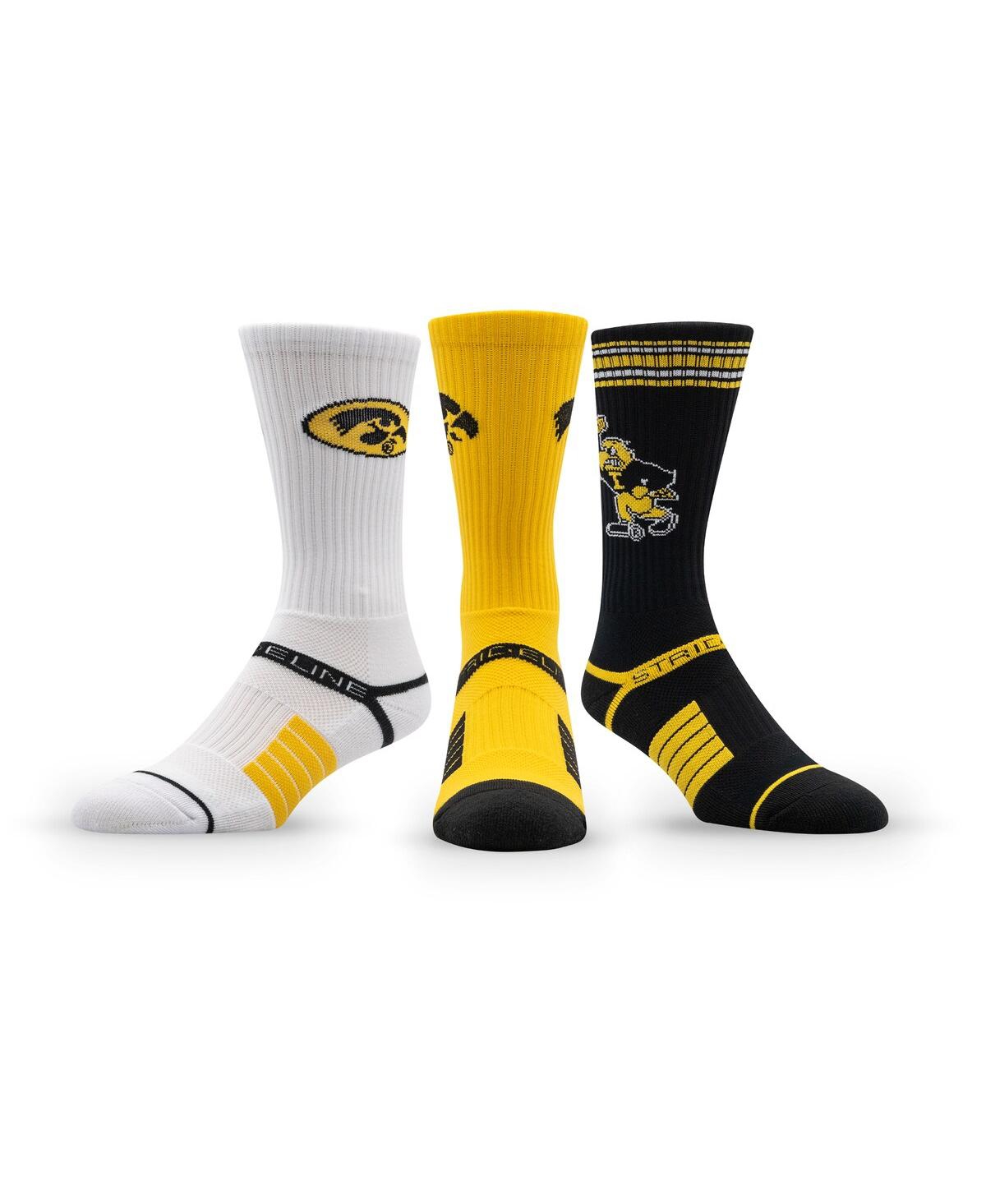 Strideline Men's And Women's 3-pack Iowa Hawkeyes Premium Knit Crew Socks In Yellow