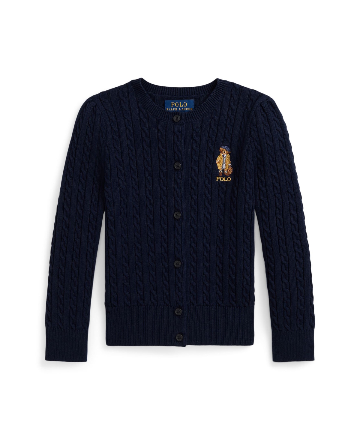 Polo Ralph Lauren Girls 2T-6X Polo Bear Mini-Cable Cardigan - Cruise Navy