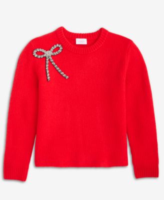 CECE GIRLS/BERNARD CHAUS INC - Girls 4-8 Crewneck Rhinestone-Bow Pullover Sweater