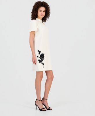 Petite Gathered Mock Neck Shift Dress