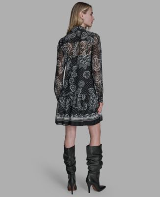 Women's Drop-Waist Long Sleeve Shift Dress