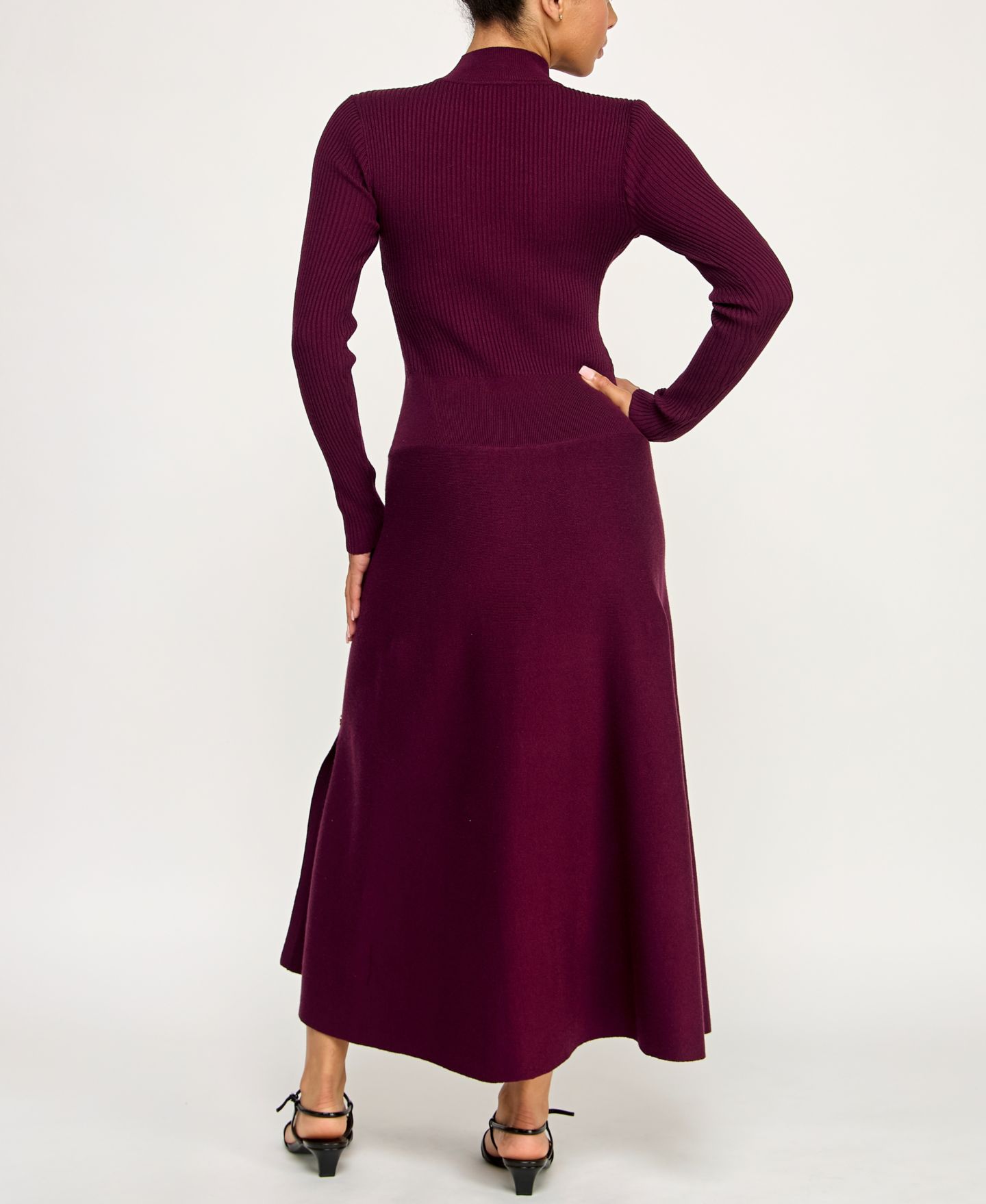 Женское платье INVITEE Juniors' Mini Buttons A-Line Sweater Dress, цвет: Сливовый — фото 7