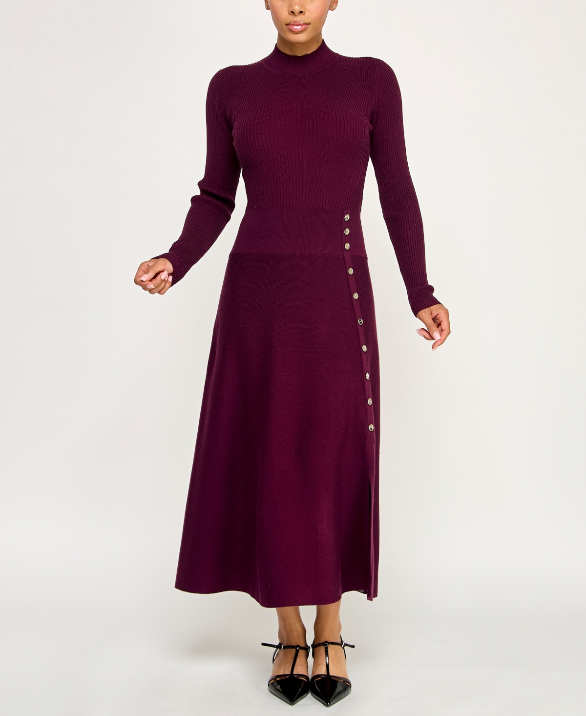 Invitee Women's Long Sleeve Fit & Flare Sweater Dress In Purple