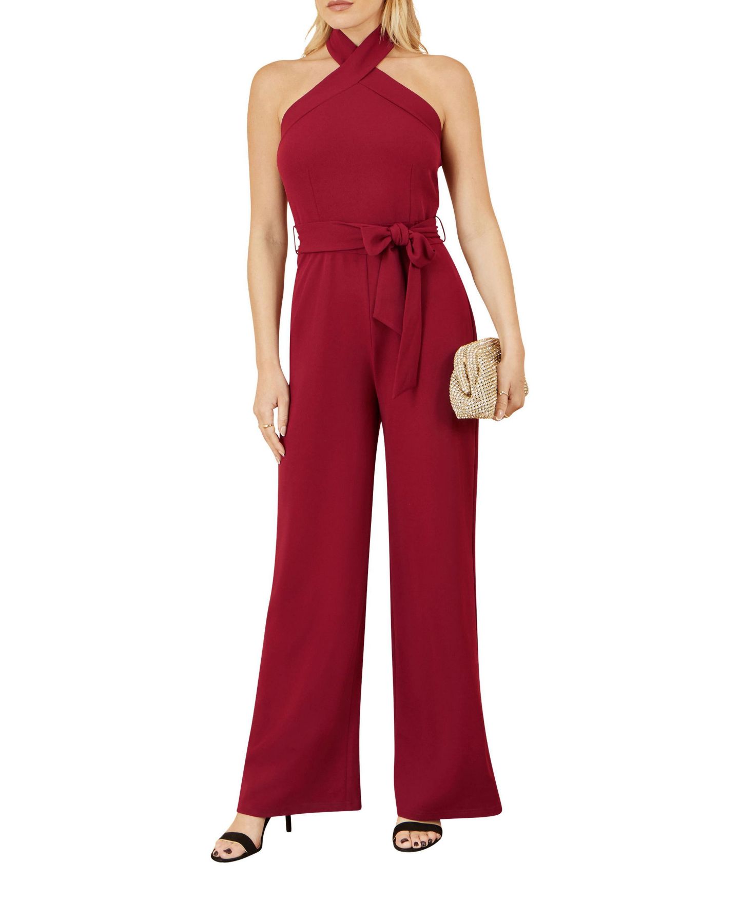 Женский комбинезон Yumi Cross Over Halter Neck Jumpsuit, цвет: Бордовый — фото 6