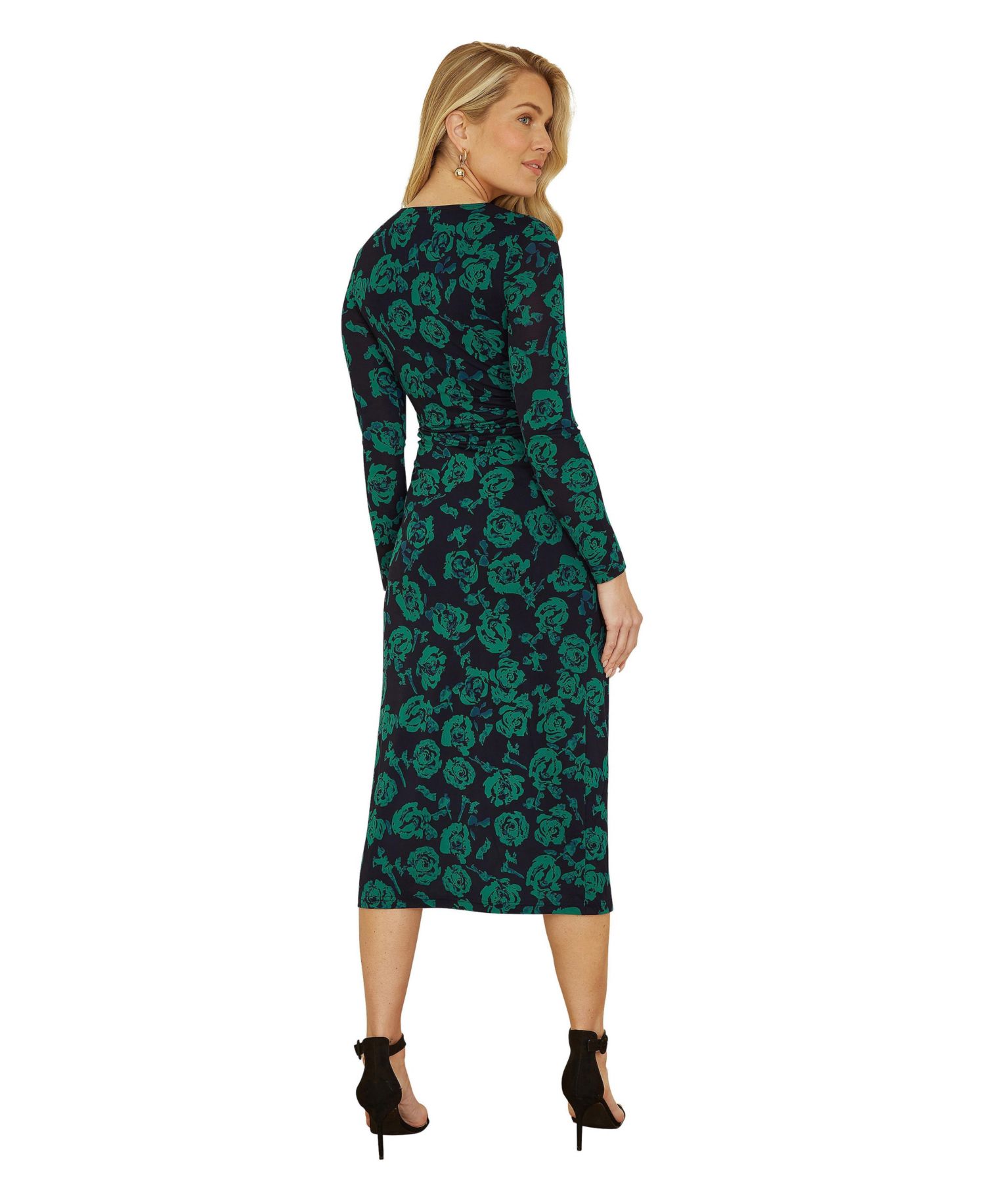 Women's Floral Fitted Mesh Midi Dress