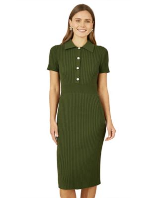 Women's Fitted Rib Knitted Midi Dress
