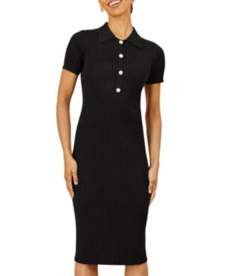 Women's Fitted Rib Knitted Midi Dress