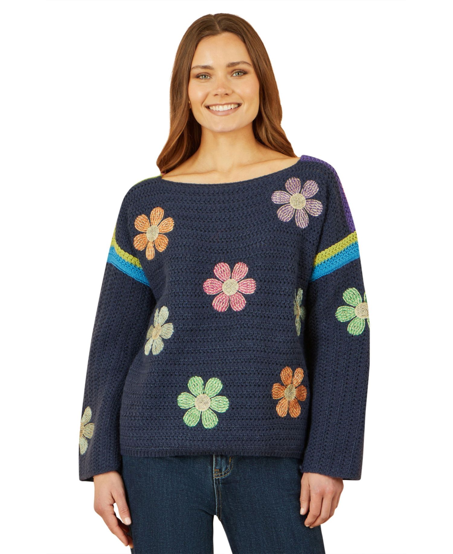 Women's Crochet Flower Long Sleeve Jumper