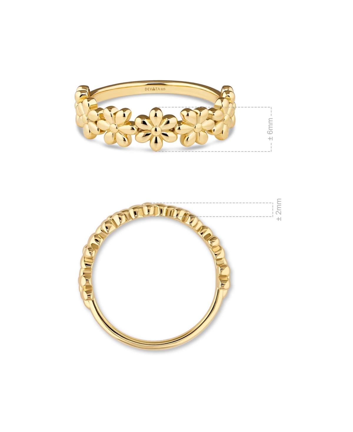 Devata Daisy Flower Ring in Gold Plated Sterling Silver