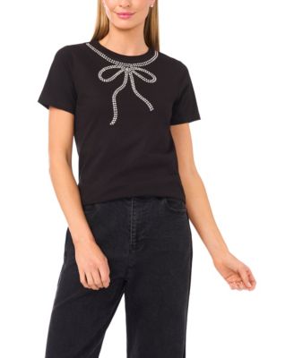 Women's Flowy Bow Gem Trim T-Shirt