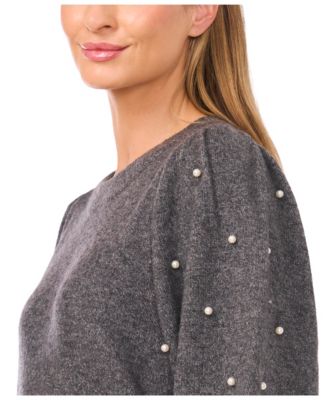 Women's Embellished-Sleeve Crewneck Sweater 