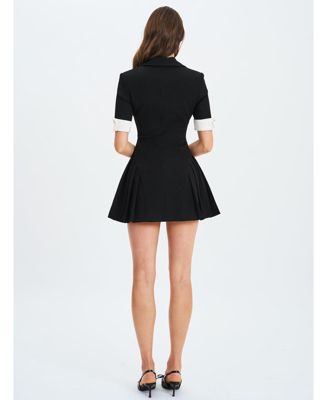 Women's Ilitha Black Woven Crepe Pleated A-Line Mini Dress