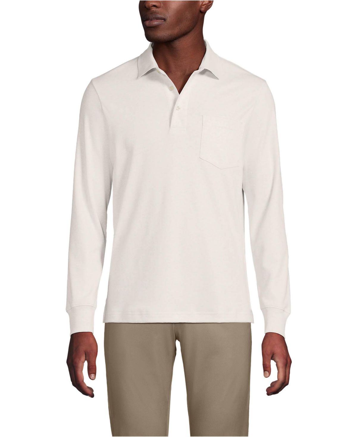 Большая и высокая хлопчатобумажная рубашка поло Supima с длинным рукавом и карманом