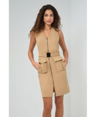Women's Kourt Sleeveless Belted Zip Utility Dress