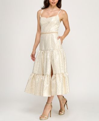 Junior's Dot Jacquard Tea Length Dress