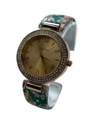 Green Floral Printed Soft Band Bangle Women Watch