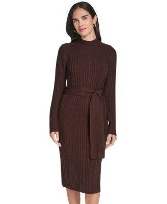 Jessica Howard - Women's Long Sleeve Mock Neck Belted Midi Sweater Dress