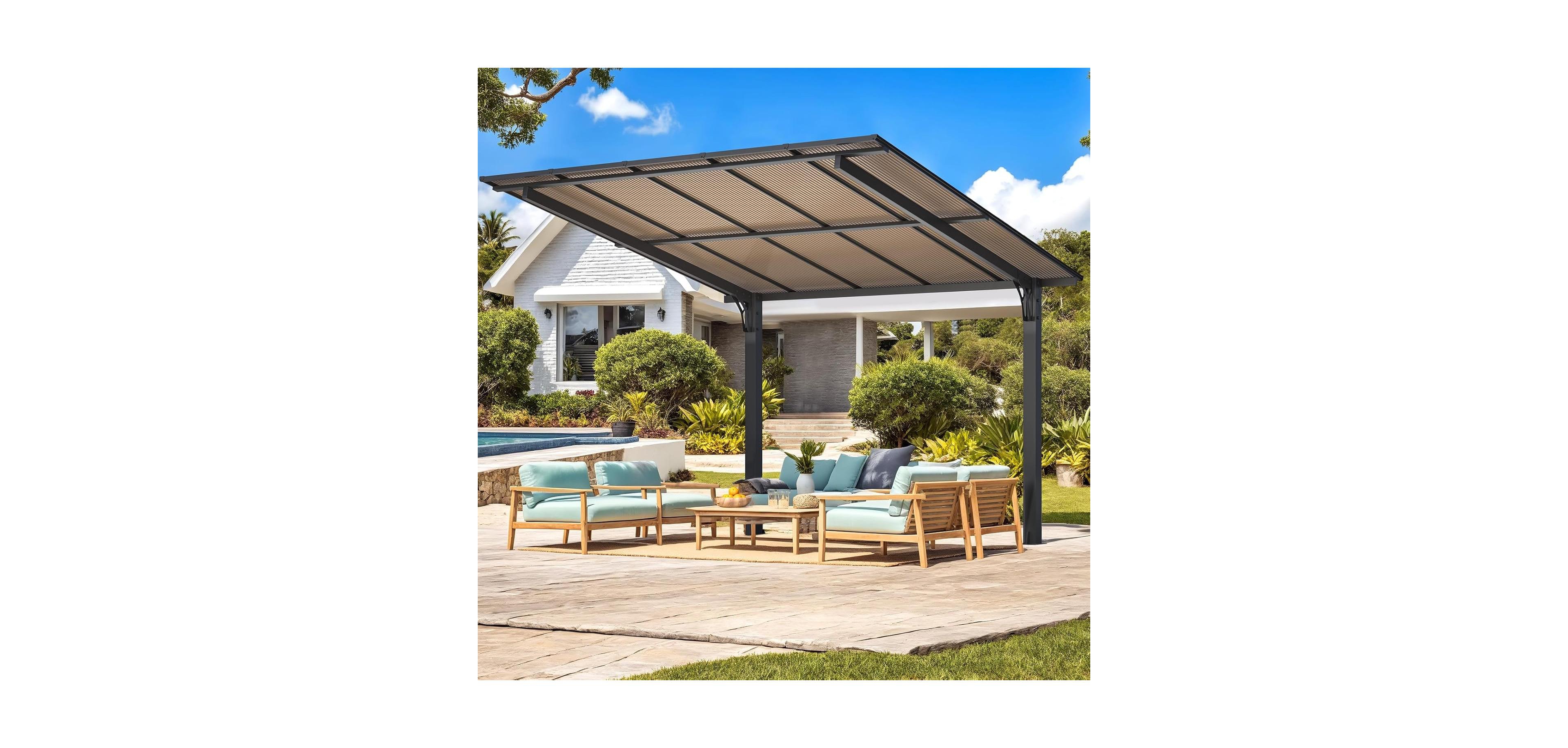 Aecojoy 10' x 10' Outdoor Gazebo Pergola Carport for Patio, Freestanding Lean to Hard Top Pergolas and Gazebos Clearance with Roof